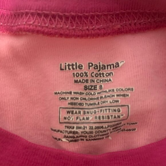 LITTLE PAJAMA, BUNNY PRINT 100% SOFT COTTON SIZE 8 PINK AND WHITE - Picture 5 of 6